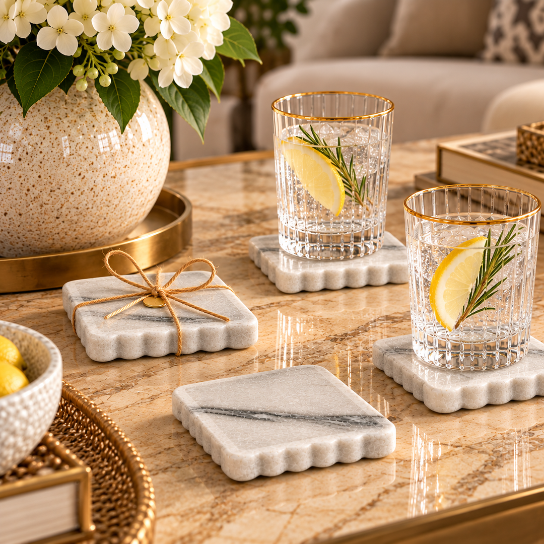 Set of 4 Grey Marble Square Coasters