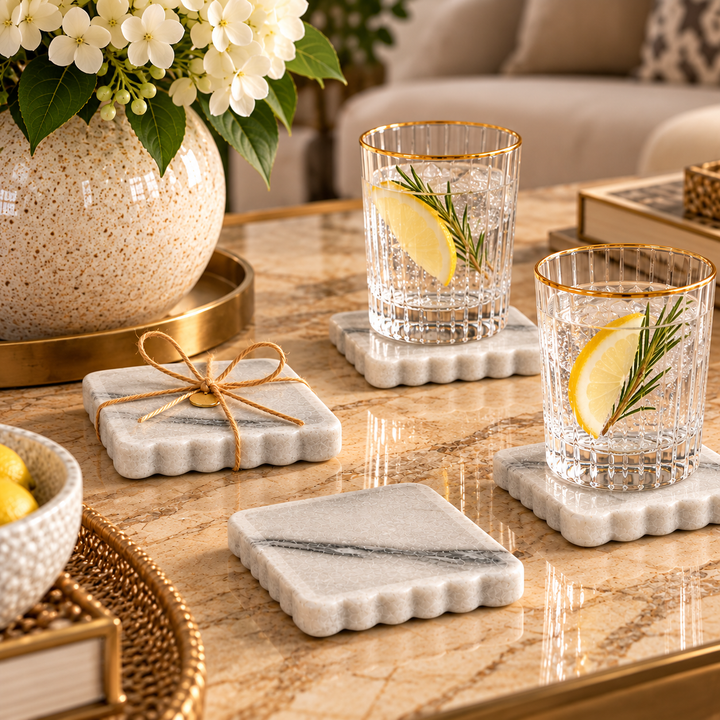 Set of 4 Grey Marble Square Coasters
