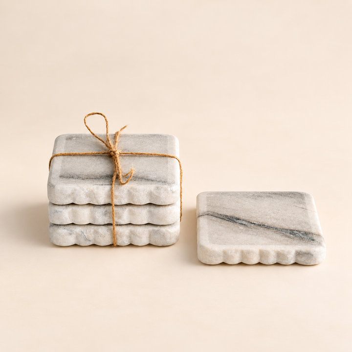 Set of 4 Grey Marble Square Coasters