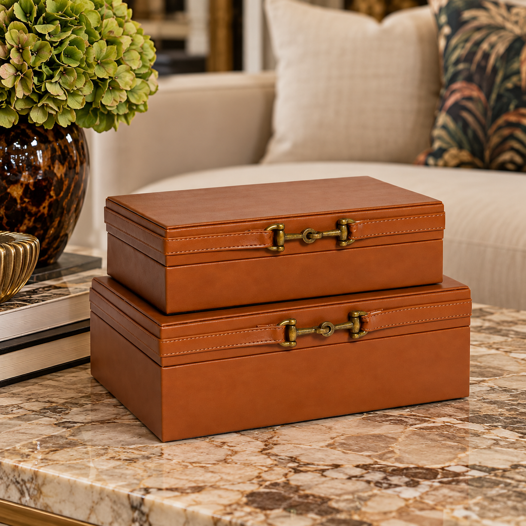 Shagreen Box Leather PU Brown – Set of 2