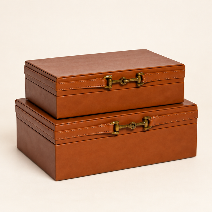 Shagreen Box Leather PU Brown – Set of 2