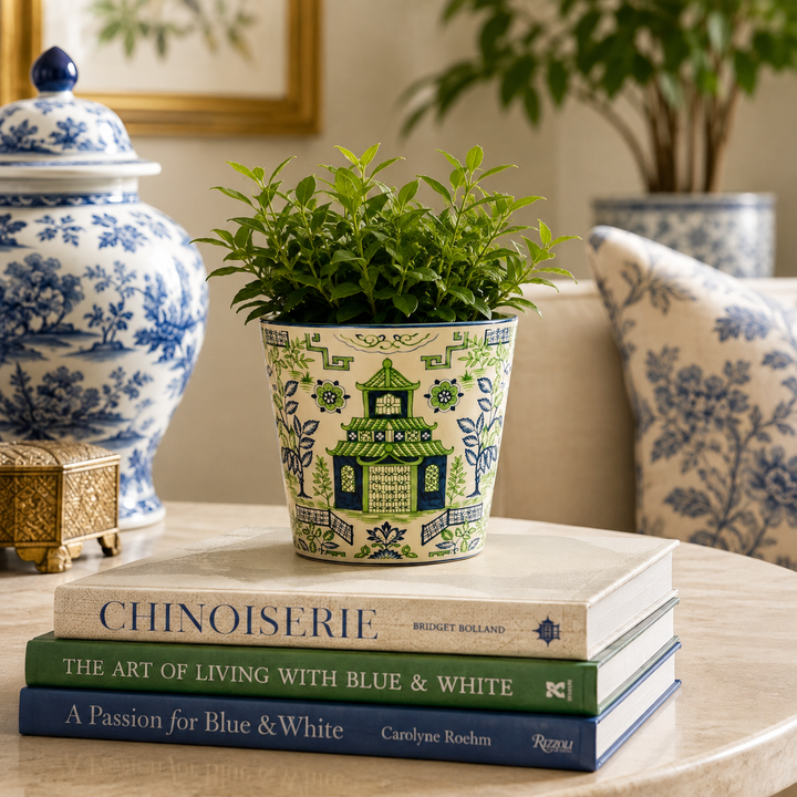 Add timeless charm with this Small Blue &amp; Green Pagoda Planter, perfect for plants and decorative styling.