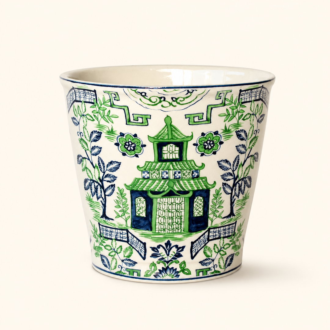 Small Green &amp; Blue Pagoda Planter 16x17cm, featuring an elegant ceramic design for stylish décor.