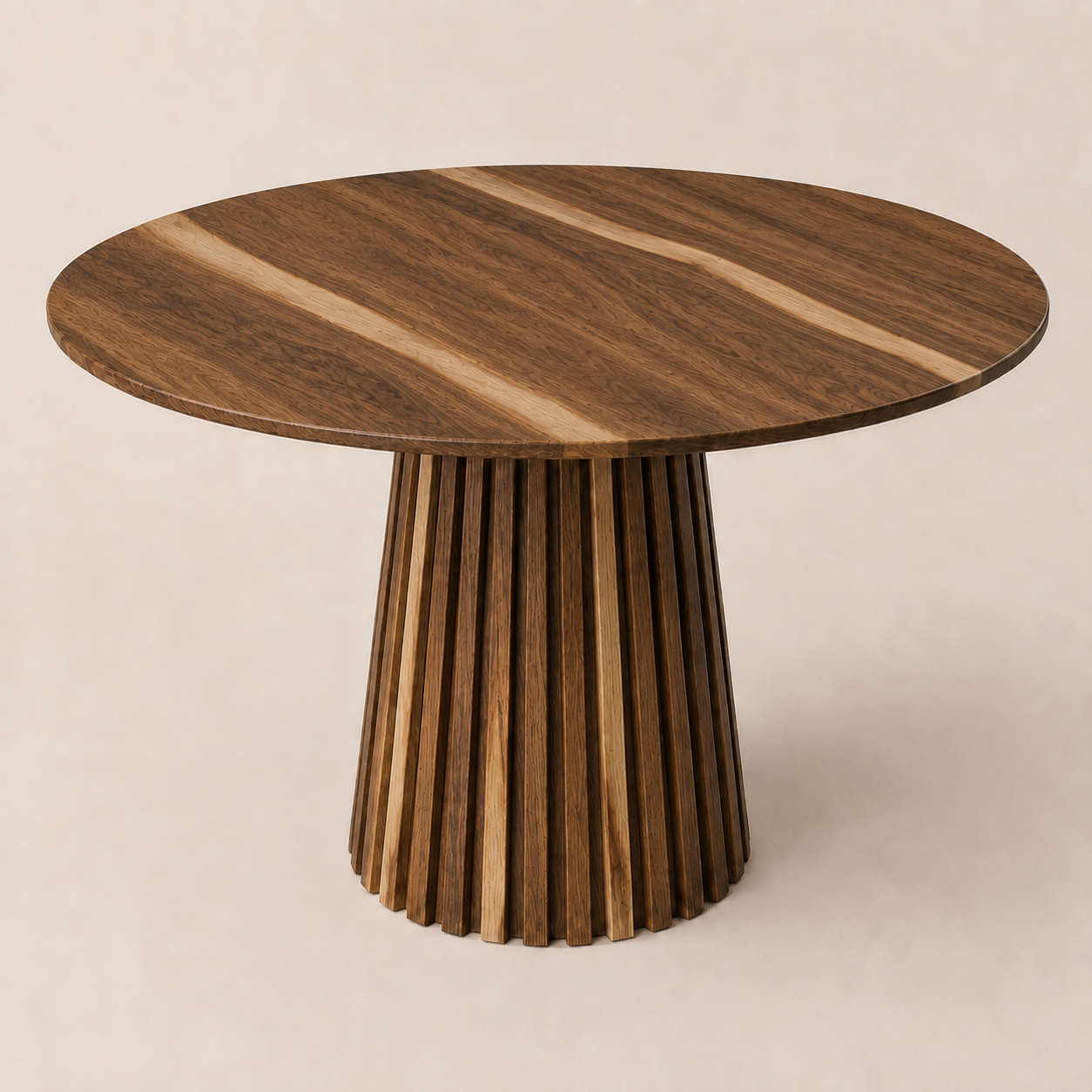 Sussex solid Kiaat slatted round dining table handcrafted by Unique Boys