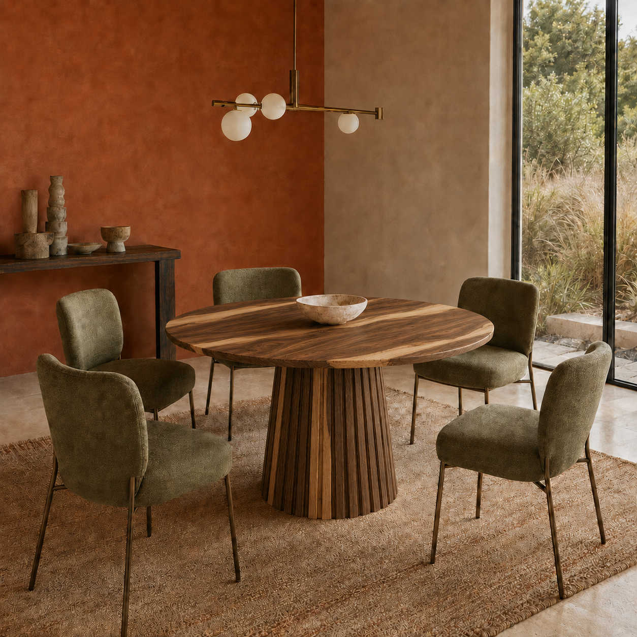 Handcrafted Kiaat slatted-base dining table with Rubio Monocoat finish