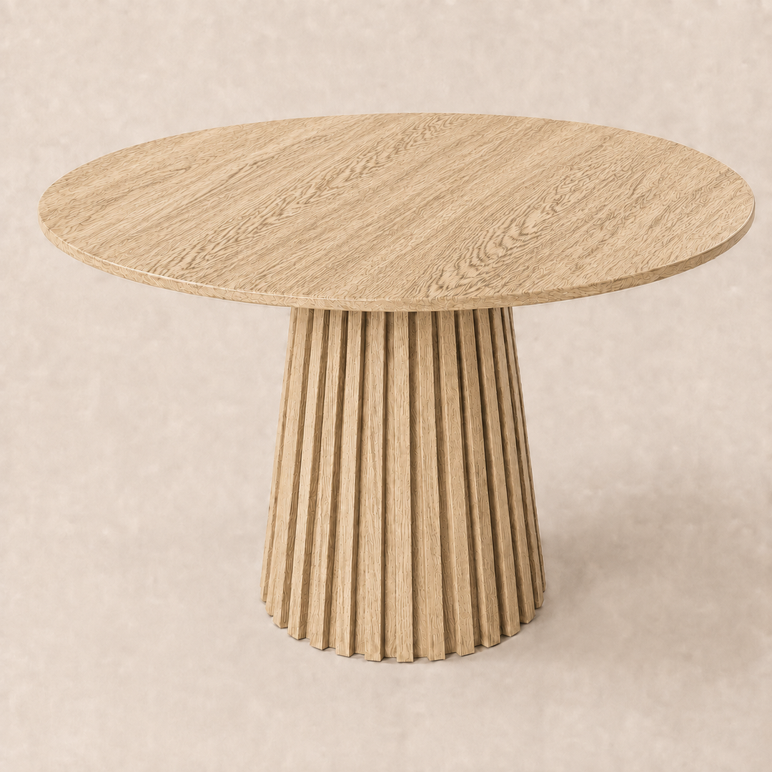 Modern solid oak round pedestal dining table by Unique Boys