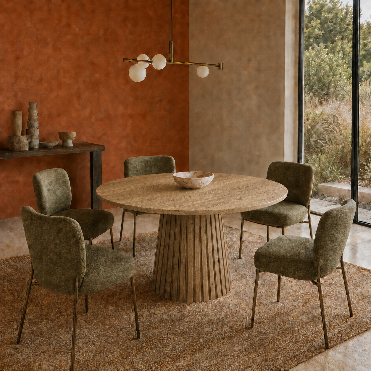 Handcrafted oak slatted-base dining table with Rubio Monocoat finish