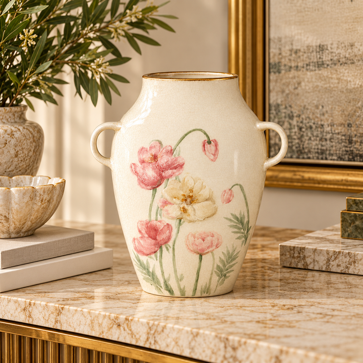 Tall Flat Floral Jar