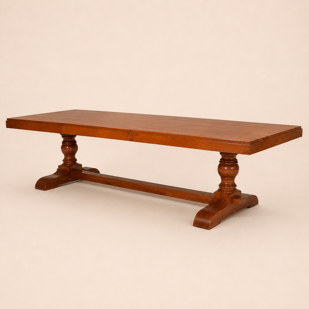 Luxury bespoke Teak Centre Turned Leg Dining Table handcrafted in South Africa by Unique Boys