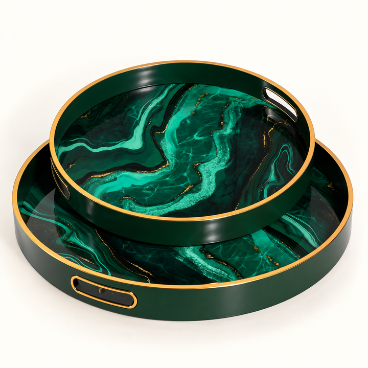 Tray Acrylic Round Agate Green Set of 2