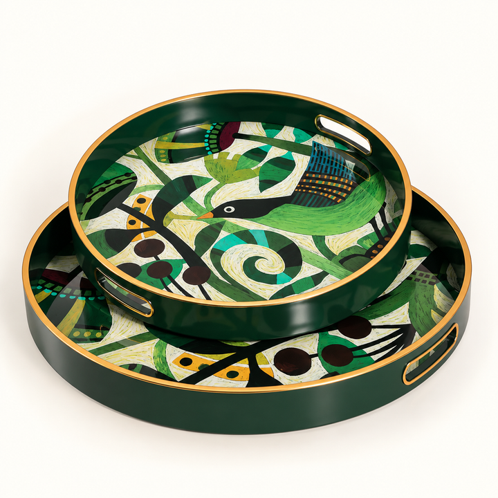 Tray Acrylic Round Birdsong Set of 2