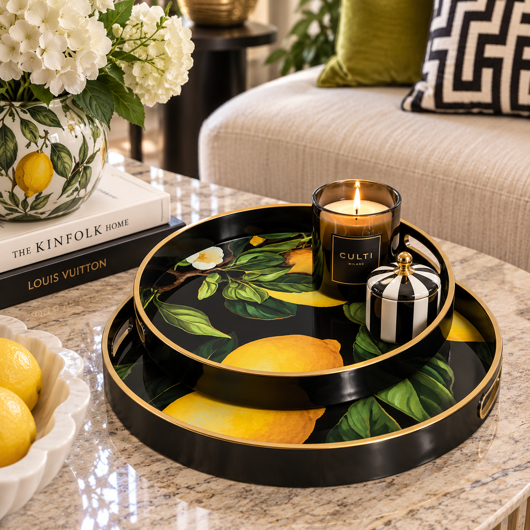 Tray Acrylic Round Lemon Zest Set of 2