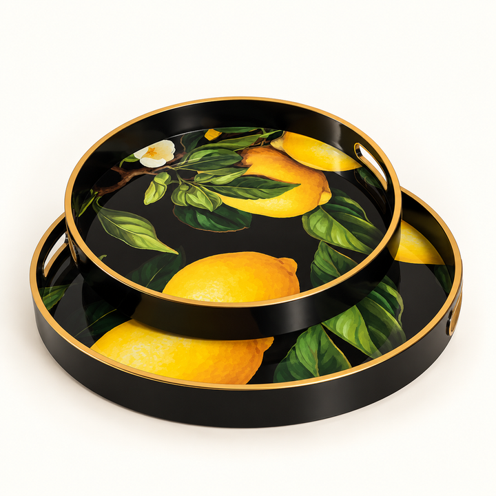 Tray Acrylic Round Lemon Zest Set of 2