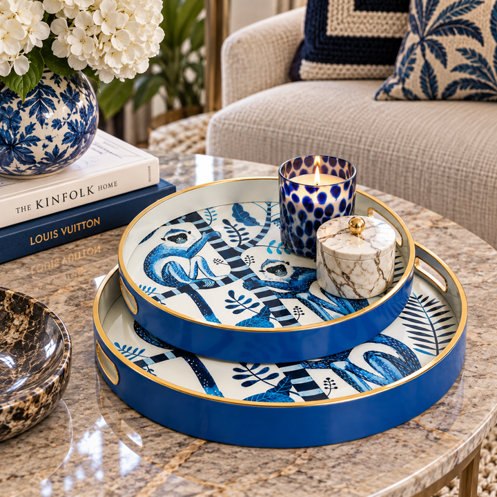 Tray Acrylic Round Monkey Palm Set of 2