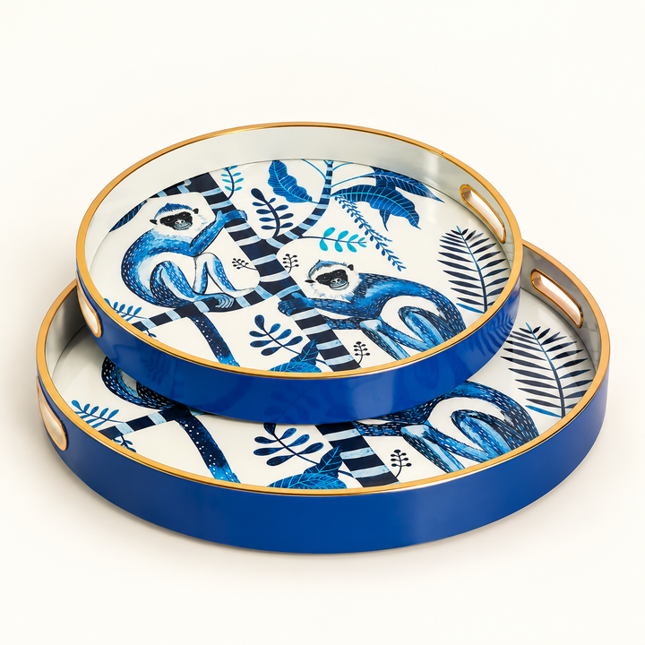 Tray Acrylic Round Monkey Palm Set of 2