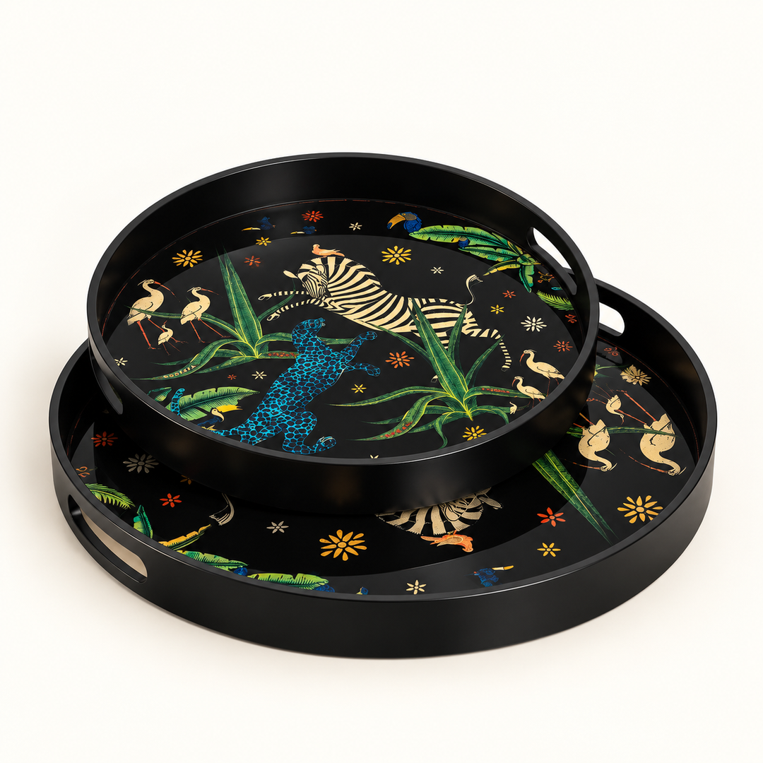 Tray Acrylic Round Zebra Chaos Black Set of 2