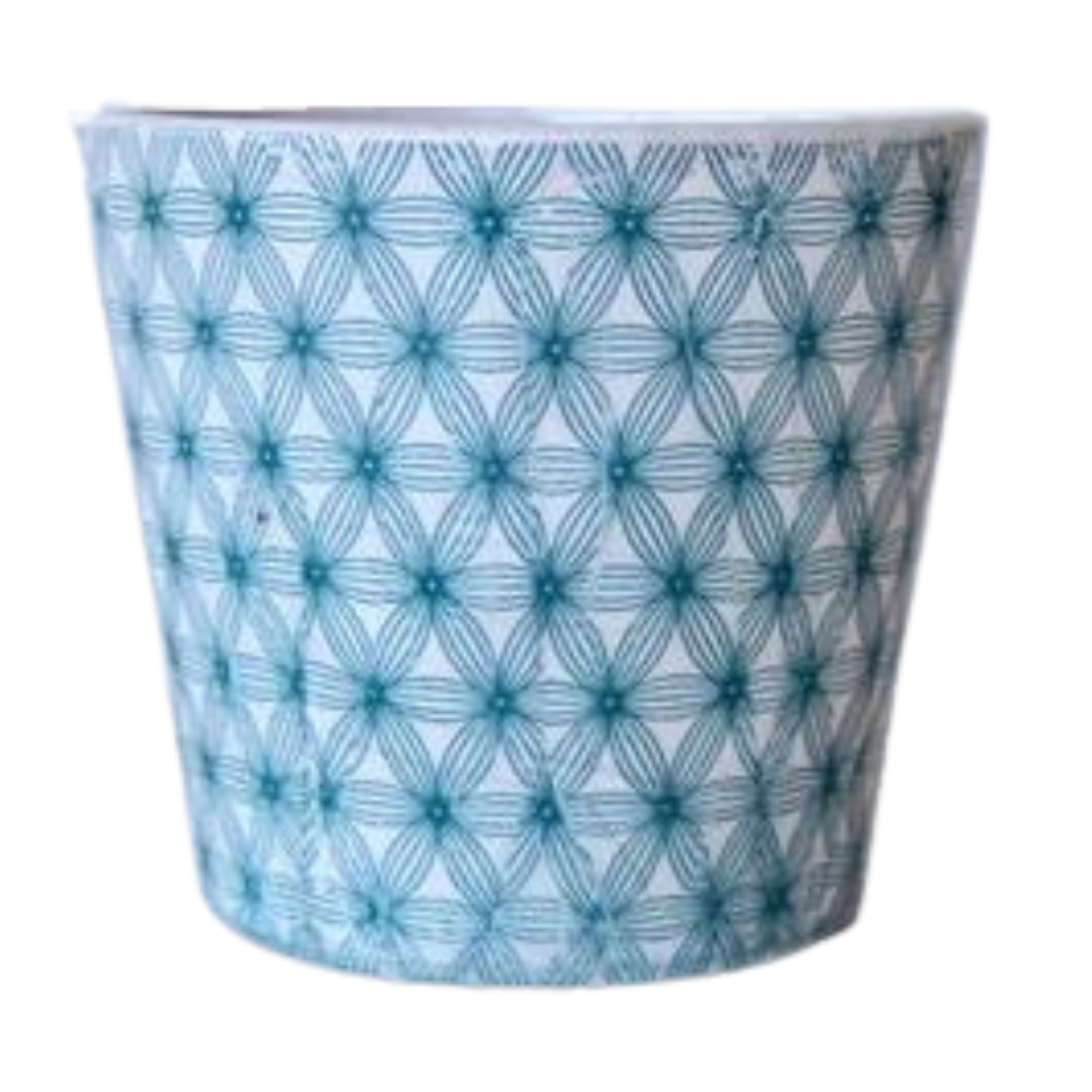 Turquoise Round Crisscross Planter  14X16cm