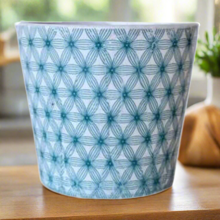Turquoise Round Crisscross Planter  14X16cm