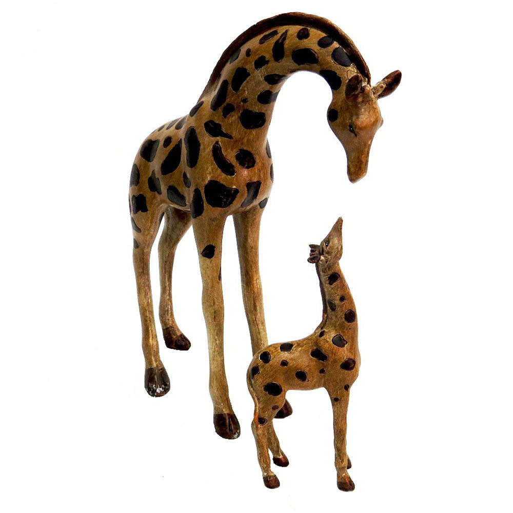 Motherhood: A Heartwarming Tribute to Maternal Love
Celebrate the beauty of motherhood with this exquisite figurine set, featuring a tender moment between a mother and baby giraffe. Handcrafted in Africa with love and care, this 30cm tall piece is a stunning tribute to the unconditional love and bond between a mother and child.