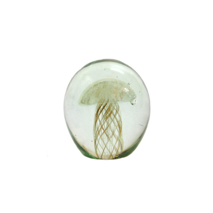 Unicornia Glass Orb
Discover the magic of Unicornia with this stunning glass orb. Handmade and heavy, it features a mesmerizing golden jellyfish with copper tentacles inside. Admire its intricate details and unique composition.