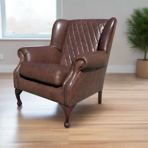 Unique Boys wingback cross stitching occasional chair with leather Unique Boys