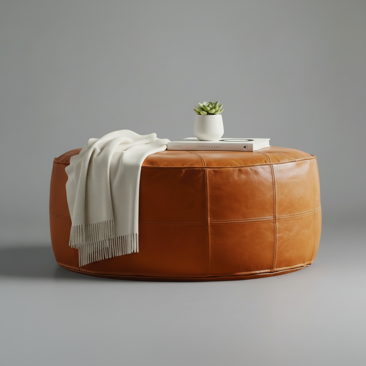 Zimbali Round Ottoman Full Grain Leather