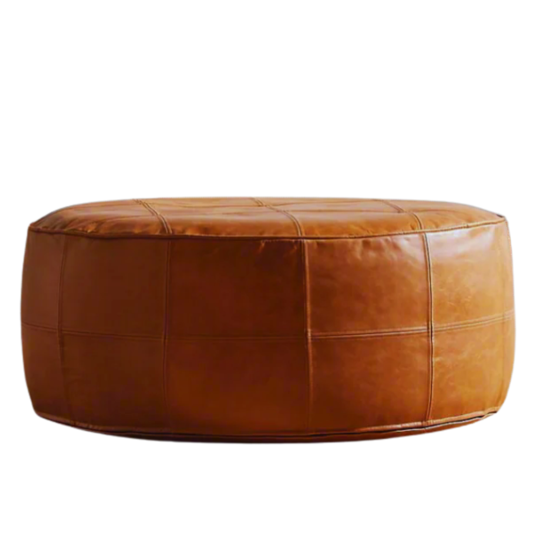 Zimbali Round Ottoman Full Grain Leather