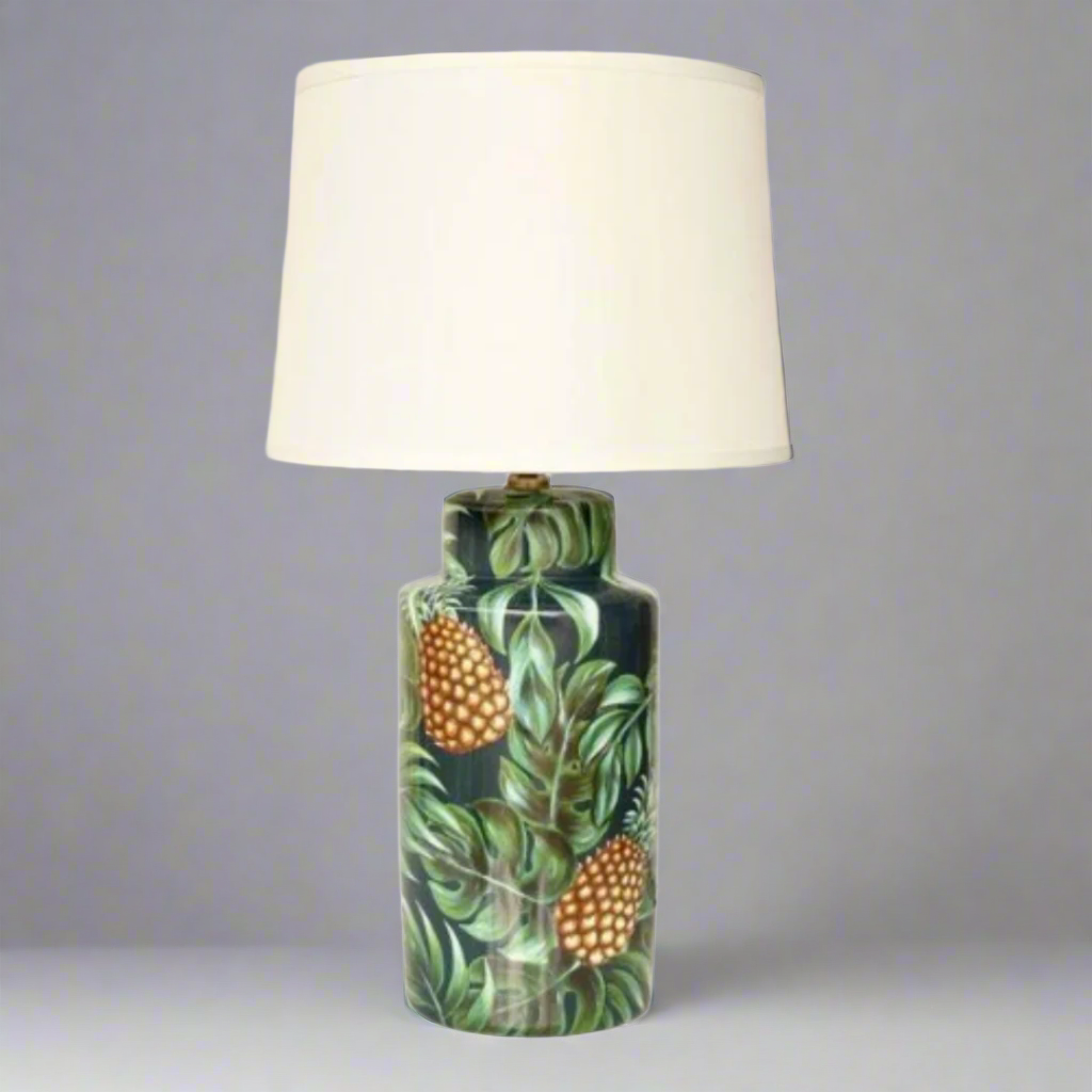 Black Green Pineapple Lamp Off White Shade 72x41cm