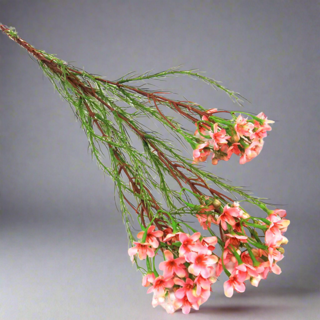 Wax Spray Pink Artificial Plant
This 78cm artificial Wax Spray Pink boasts beautifully shaped pink blooms, complemented by fine fynbossie-type greenery leaves. Its unique form and stunning color will add a touch of beauty to any space.