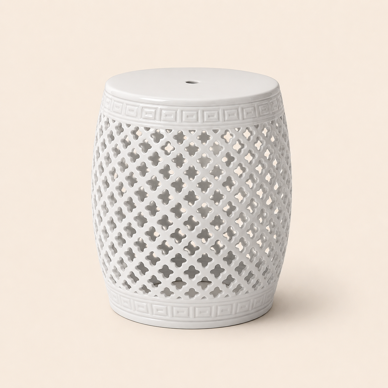 White Cut-Out Ceramic Garden Stool 46x31cm, an elegant accent for stylish indoor and outdoor spaces.