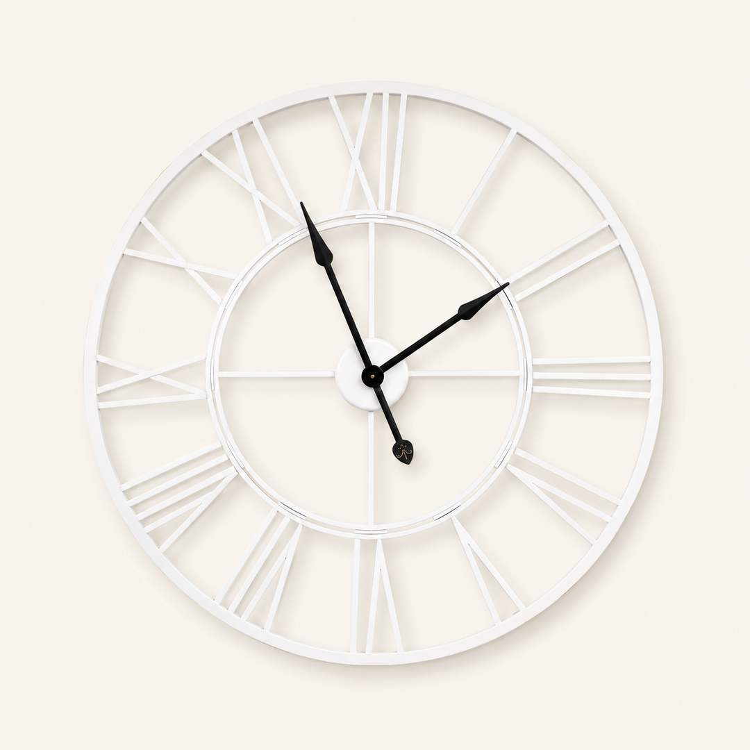 White Cut Out Clock featuring an elegant open-frame design, perfect for modern and classic interiors.