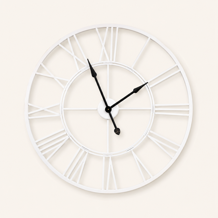 White Cut Out Clock featuring an elegant open-frame design, perfect for modern and classic interiors.