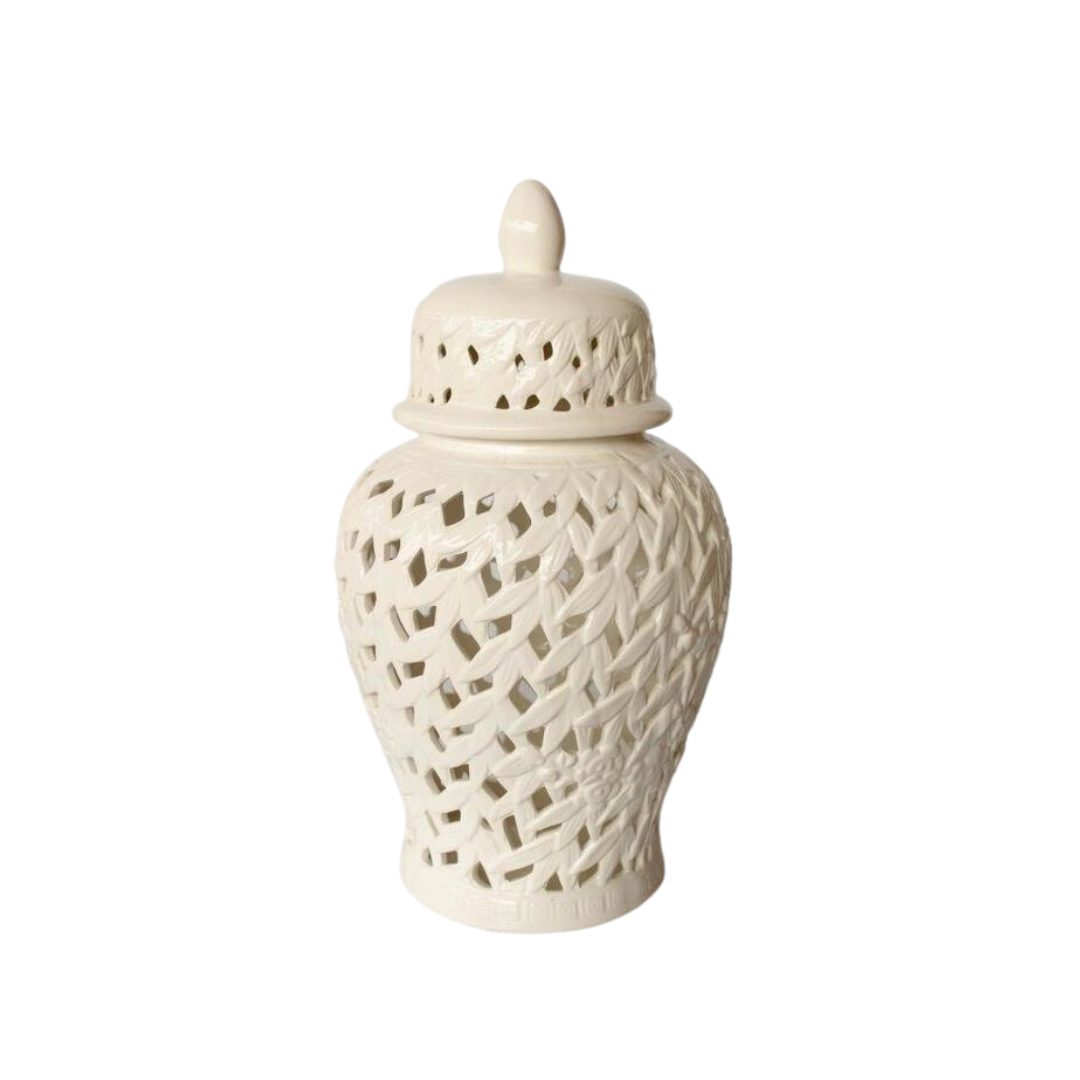 White Flower &amp; Leaf Cut-Out Ginger Jar
Elevate your space with the White Flower &amp; Leaf Cut-Out Ginger Jar, a stunning handcrafted piece measuring 45x25cm. Featuring a beautiful cut-out design of flowers and leaves, this jar adds a touch of elegance to any decor. Its glossy white finish is both versatile and timeless. www.uniqueboys.co.za