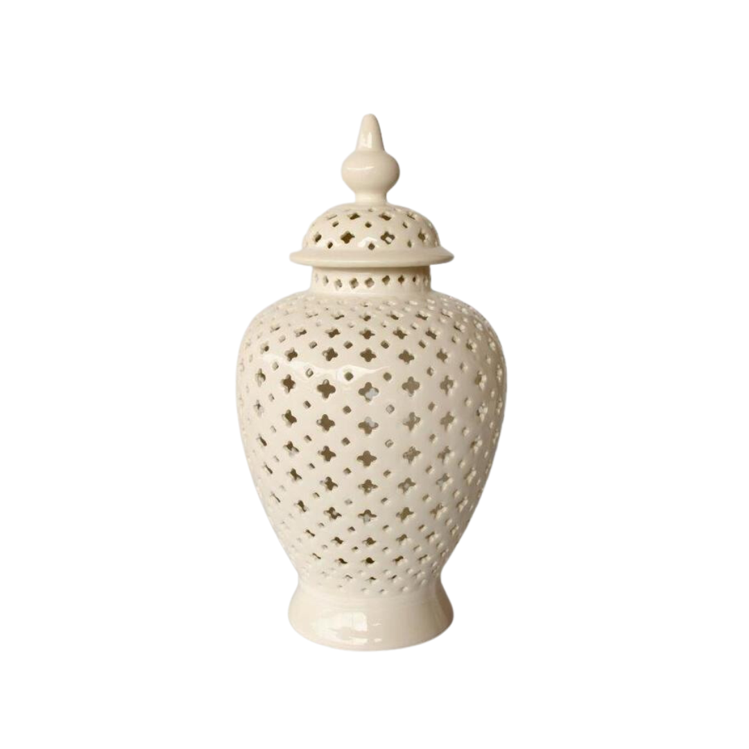 Elegant Statement Piece: White Large Cut-Out Ginger Jar
Elevate your home decor with the stunning White Large Cut-Out Ginger Jar, a beautifully handcrafted piece that combines elegance and sophistication. Measuring 50x24cm, this jar features an intricate cut-out design that adds visual interest and texture, creating beautiful light patterns and shadows. Its timeless white finish makes it a perfect fit for various decor styles, from modern to traditional.www.uniqueboys.co.zawww.uniqueboys.co.za