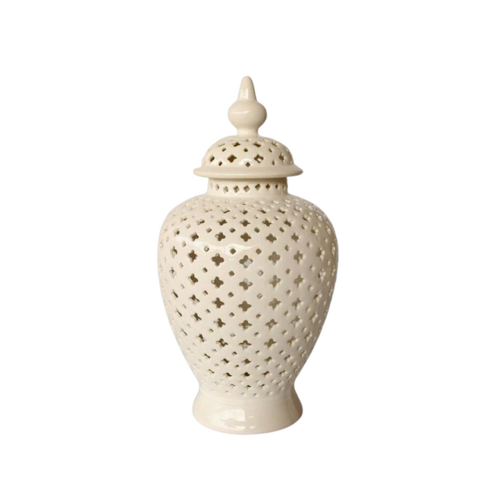 Elegant Statement Piece: White Large Cut-Out Ginger Jar
Elevate your home decor with the stunning White Large Cut-Out Ginger Jar, a beautifully handcrafted piece that combines elegance and sophistication. Measuring 50x24cm, this jar features an intricate cut-out design that adds visual interest and texture, creating beautiful light patterns and shadows. Its timeless white finish makes it a perfect fit for various decor styles, from modern to traditional.www.uniqueboys.co.zawww.uniqueboys.co.za