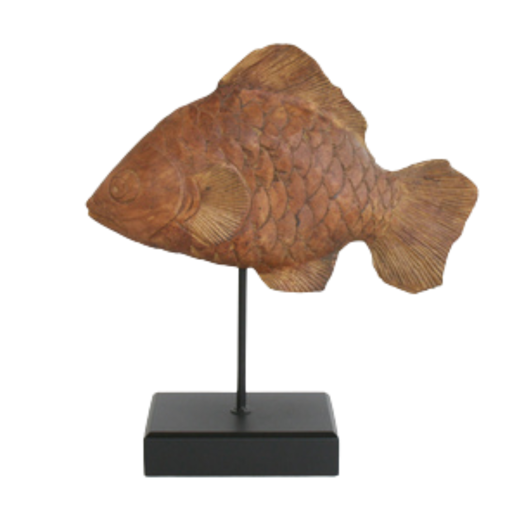 WOODEN FISH ON STAND 36X34CM    This handcrafted wooden fish on stand measures 36x34cm and adds a unique touch to your home decor. Made with high-quality wood, it exudes a timeless and natural beauty. A perfect combination of functionality and aesthetics.     DELIVERY 5 to 7 working Unique Boys www.uniqueboys.co.za