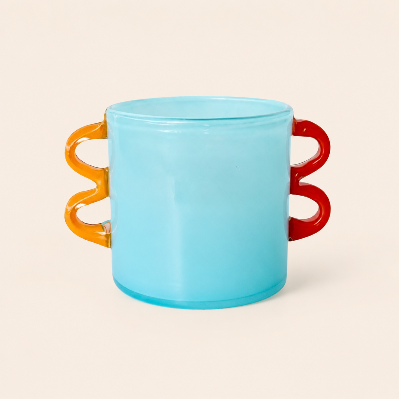 Aqua Blue Glass Vase Orange Handles — catalogue view