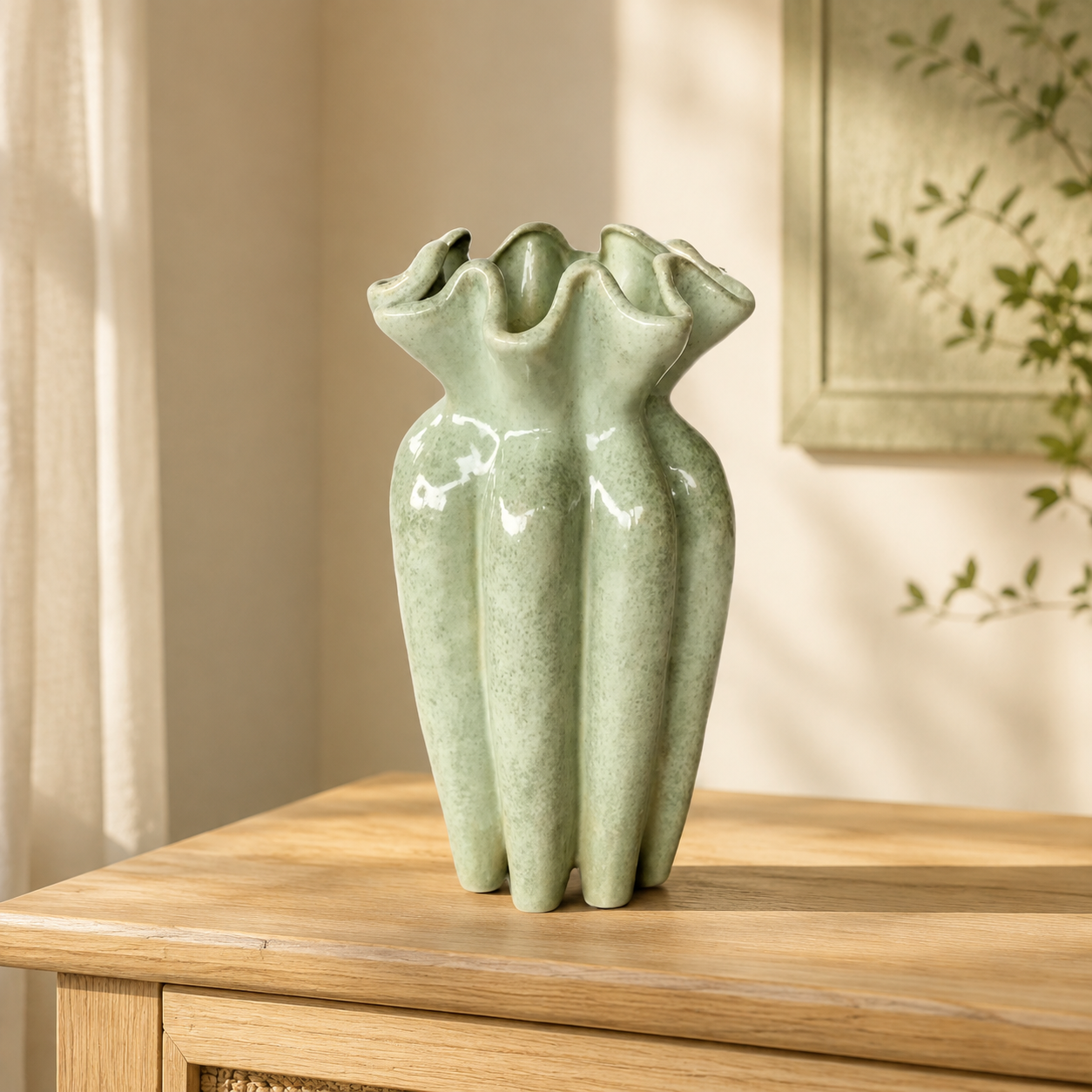 Aqua Green Fluted Ceramic Vase lifestyle view
