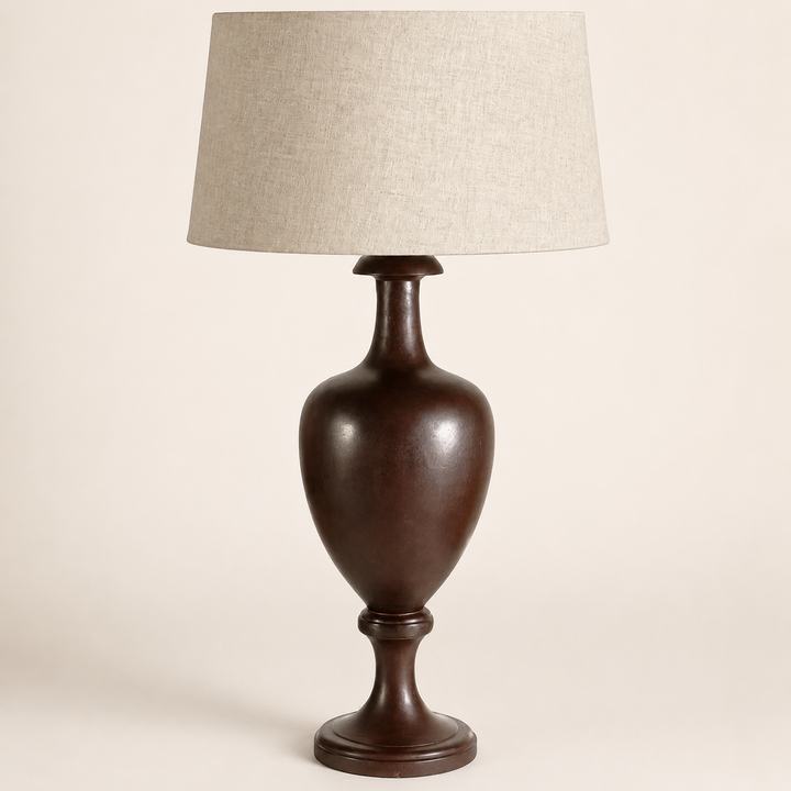 Atmosphere Table Lamp in brown with natural linen shade – front view | Unique Boys