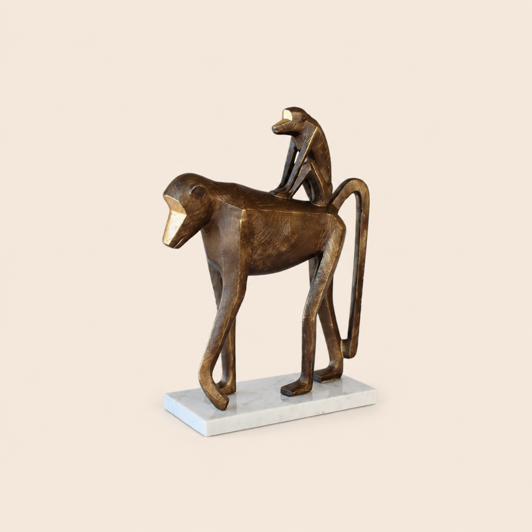 Baboon with baby on marble base – catalogue view