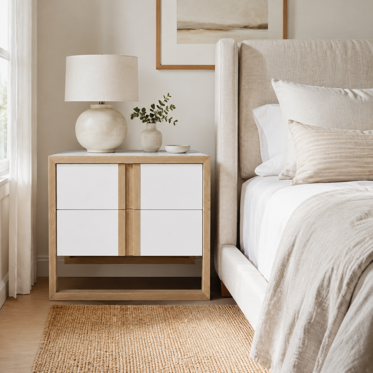 Berger White MDF Pedestal — luxury bedroom lifestyle