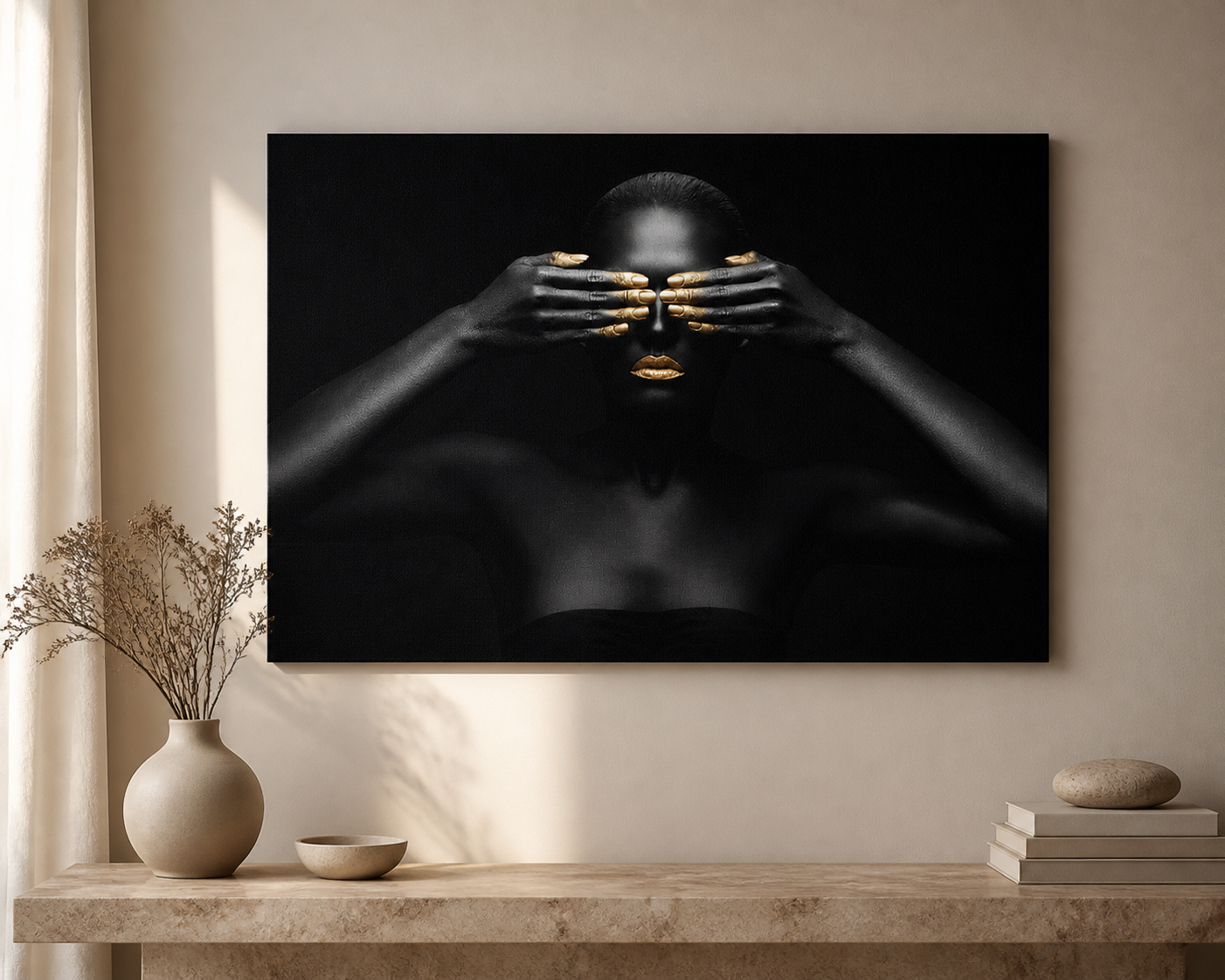 Black and gold female art print canvas only Number 3 — luxury lifestyle image