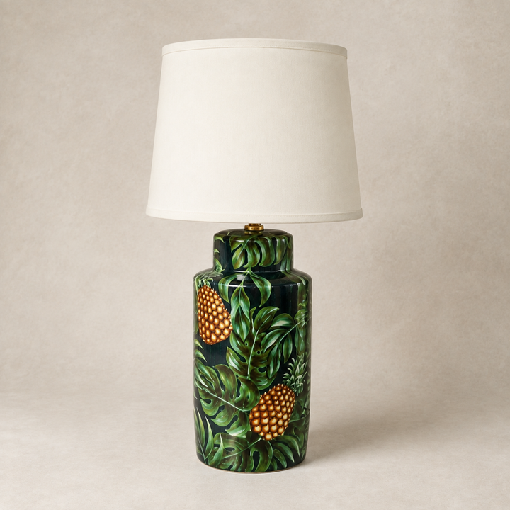 Black Green Pineapple Lamp with Off White Shade – catalogue view | Unique Boys
