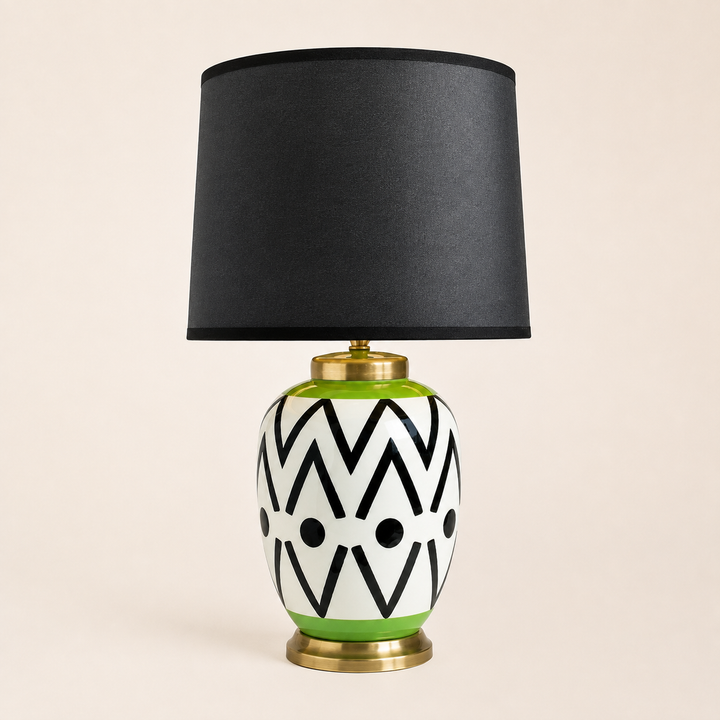 Black Green and White Detail Lamp with Black Shade – catalogue view | Unique Boys
