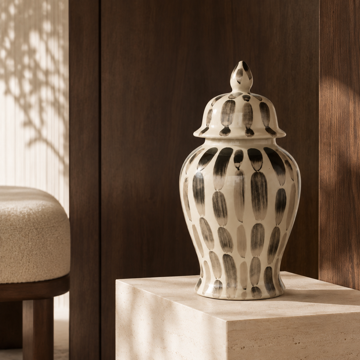 Black Stripe Ginger Jar 47x23cm in a luxury entry | Unique Boys