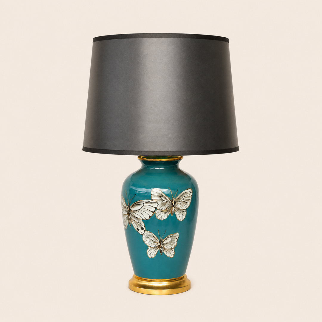 Blue 3 Butterfly Lamp Black Shade 68x40cm – catalogue view