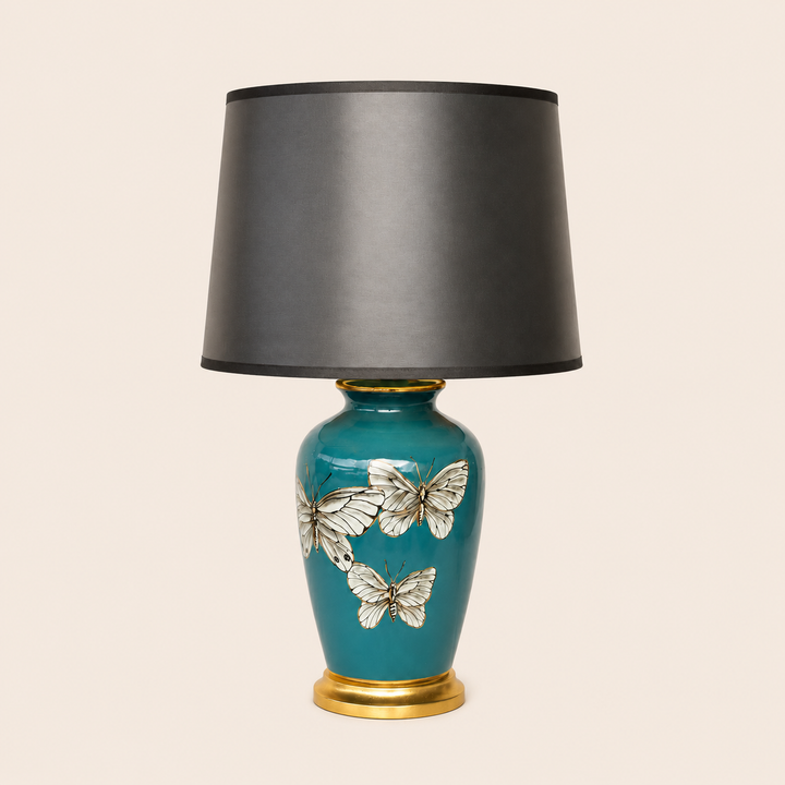 Blue 3 Butterfly Lamp Black Shade 68x40cm – catalogue view