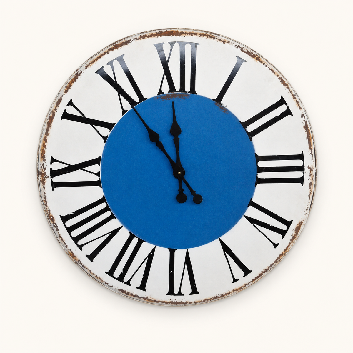 Blue and white metal clock 82cm — catalogue product image