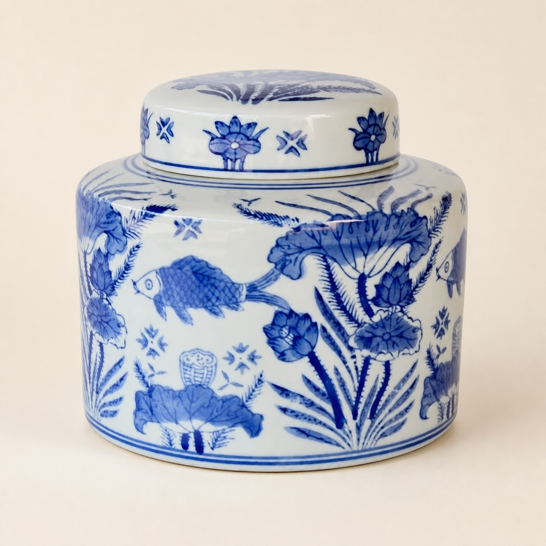 BLUE FISH JAR WITH LID 17X19CM - catalogue