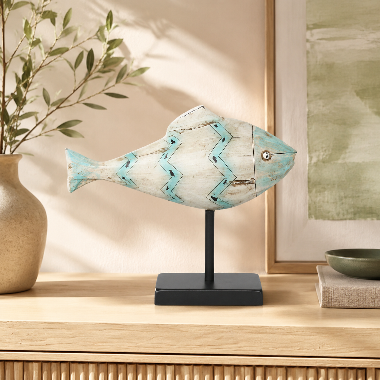BLUE ZIGZAG FISH ON STAND 28X33CM lifestyle view